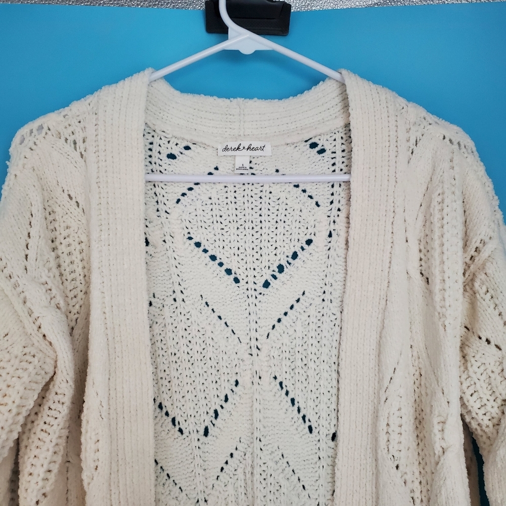 Derek Heart Open Front Long Cardigan Size Small Soft White - Picture 2 of 5